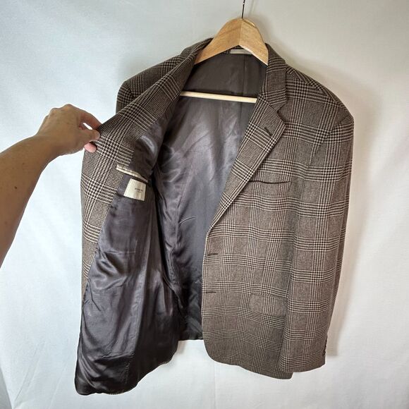 Burberry Tan Brown Wool Houndstooth Plaid Classic Sport Coat Size 42S - Picture 5 of 15